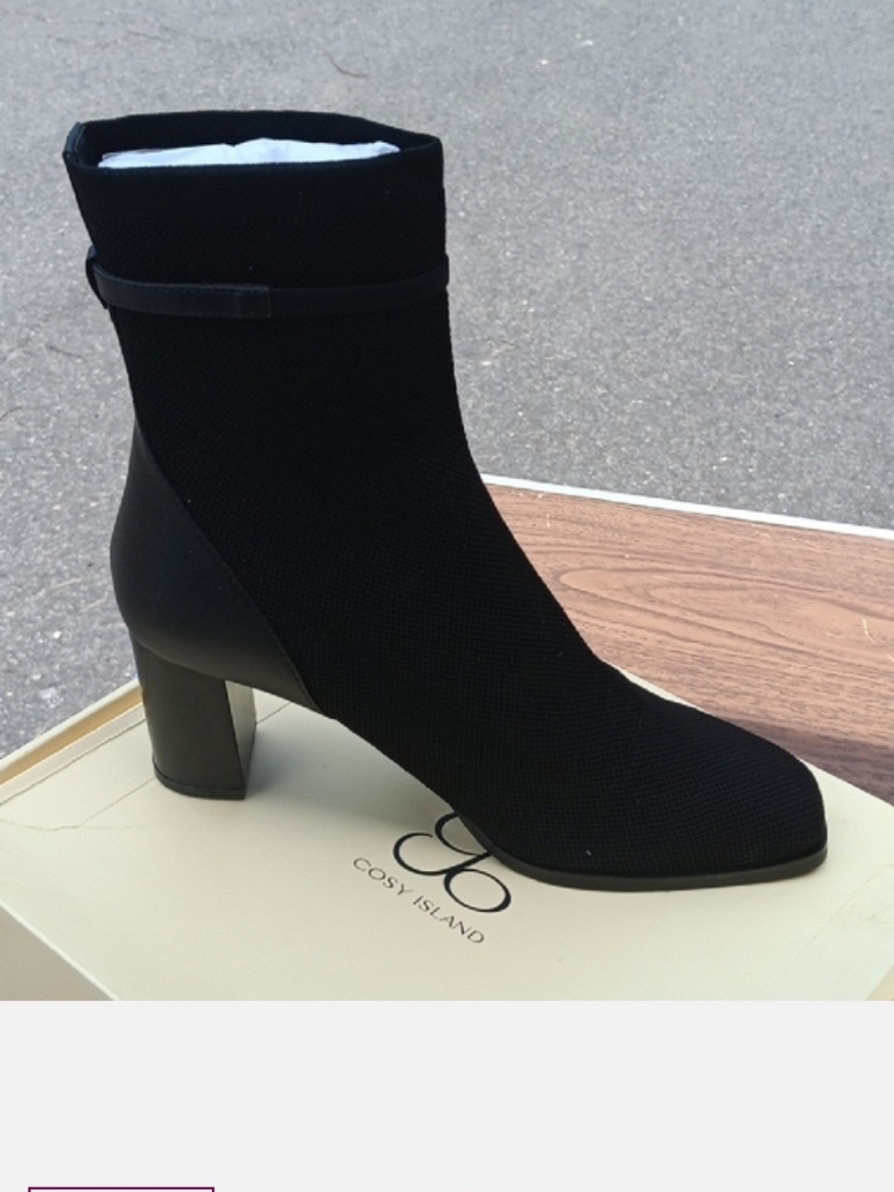 Cosy Island Black Knit Ankle Boot with Mid Block Heel